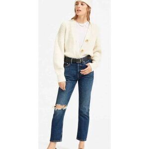 Everlane The Cheeky Ripped Knee Jean Mid Wash Distressed Cropped-sz 27